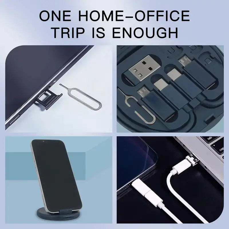 Multifunctional Fast Charging Data Cable Set – (7-in-1 Charger, SIM Tool & Holder)