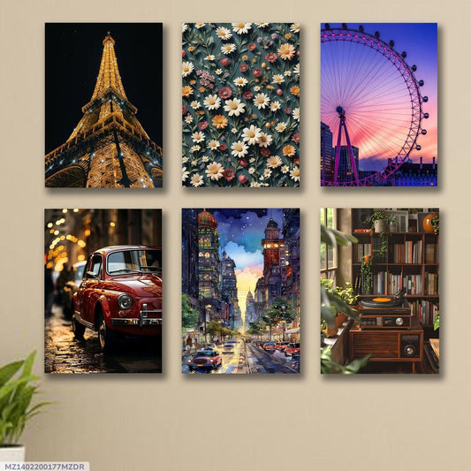 set of 6 wooden canvas frames for wall decoration / sticky photo tiles