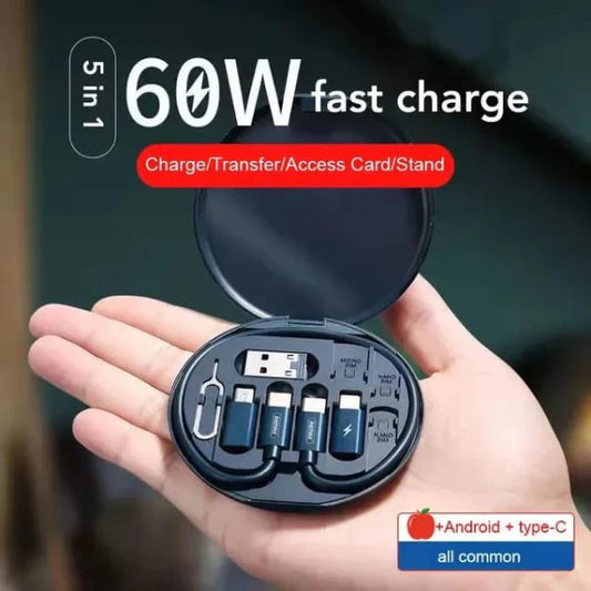 Multifunctional Fast Charging Data Cable Set – (7-in-1 Charger, SIM Tool & Holder)