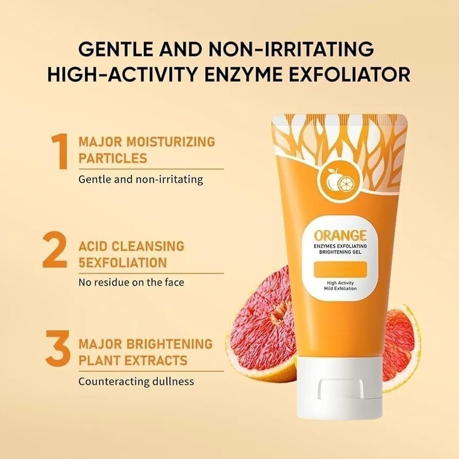 Orange Enzyme Brightening Exfoliating Gel for Face & Body Deep Cleansing & Daily Skin care routine Orange exfoliating Whitening gel Scrub for Face and Body