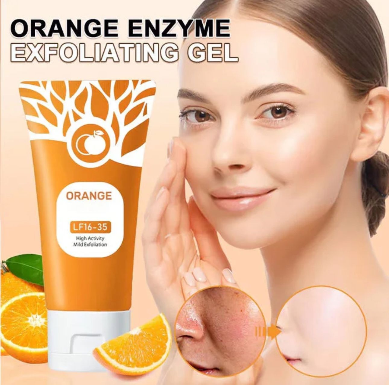 Orange Enzyme Brightening Exfoliating Gel for Face & Body Deep Cleansing & Daily Skin care routine Orange exfoliating Whitening gel Scrub for Face and Body