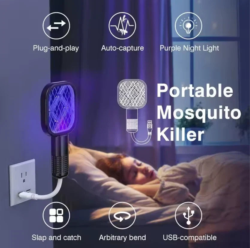 USB Mosquito Swatter Trap Electric Shock Mini Fly Bug Zapper UV Light Portable